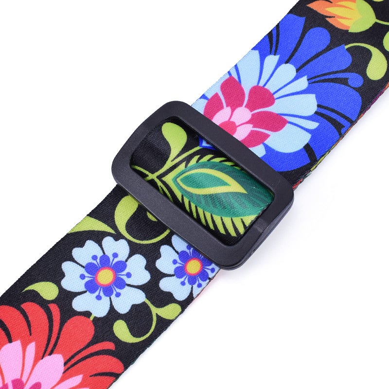 CLOUDMUSIC Tenor Concert Soprano Baritone Ukulele Strap Coloful Floral Pattern Straps With 2 Buttons For Adult Size And Kids Peacock Flowers In Black - Image 3